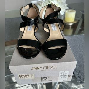 Jimmy Choo Black Patent Chiara Sandals Shoes 39.5